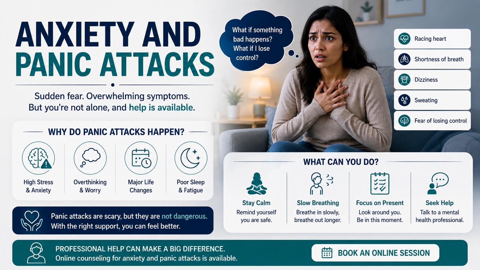 Anxiety and Panic Attacks: Symptoms, Causes, Differences & Treatment