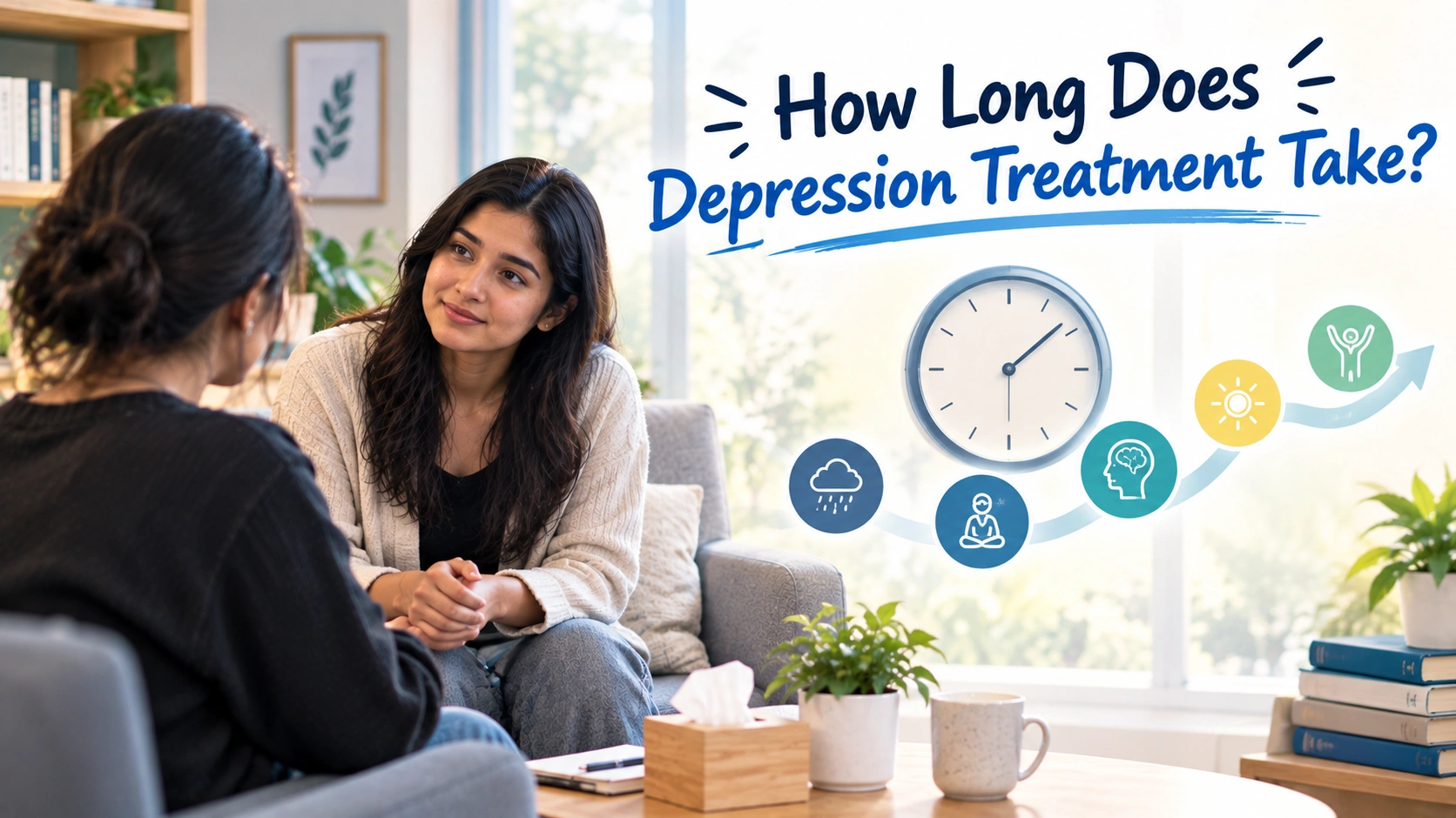Learn how long depression treatment may take including therapy duration recovery timelines factors that affect progress and what to expect during treatment